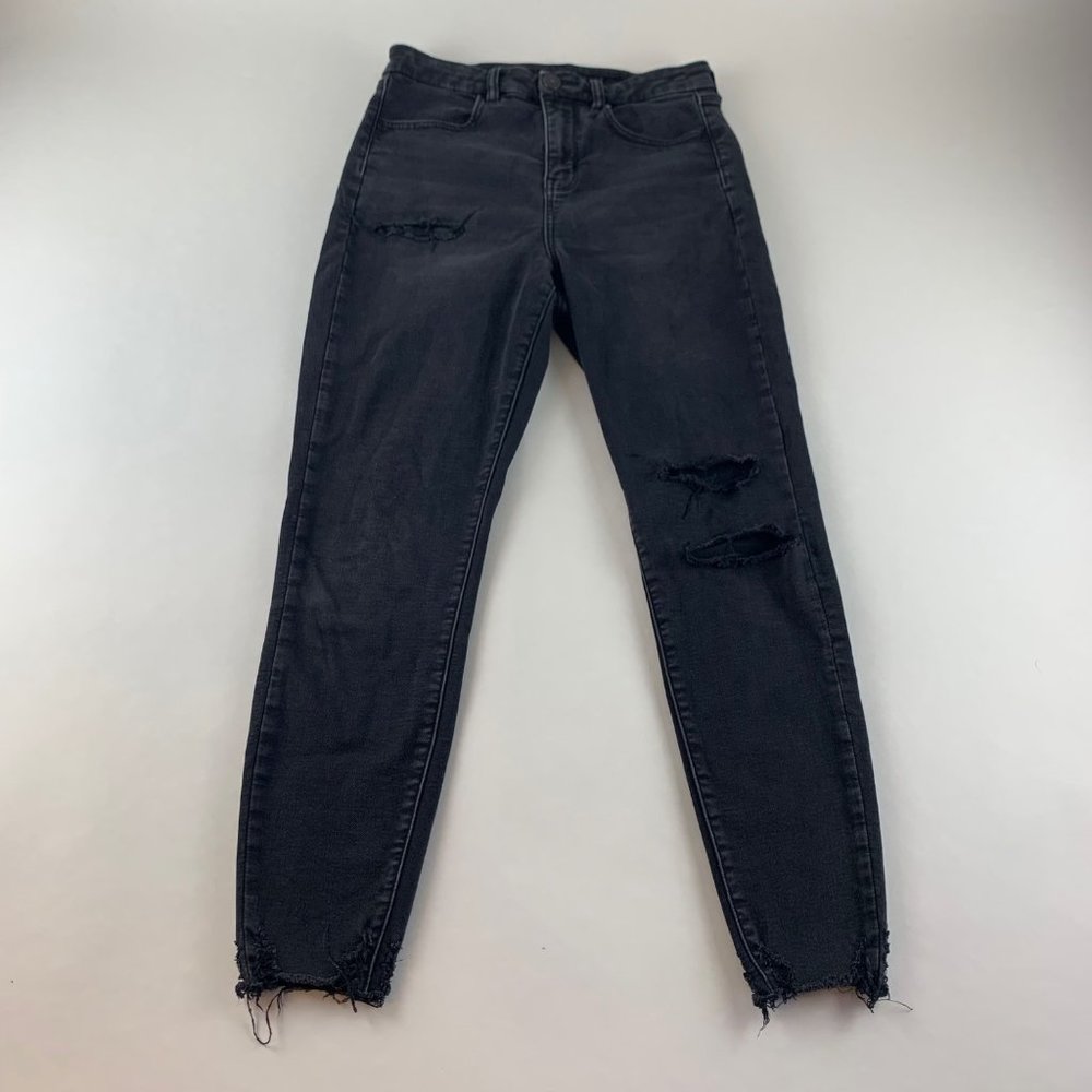 American Eagle Black Distressed Denim Curvy Hi Rise Jegging Skinny Jeans 8R